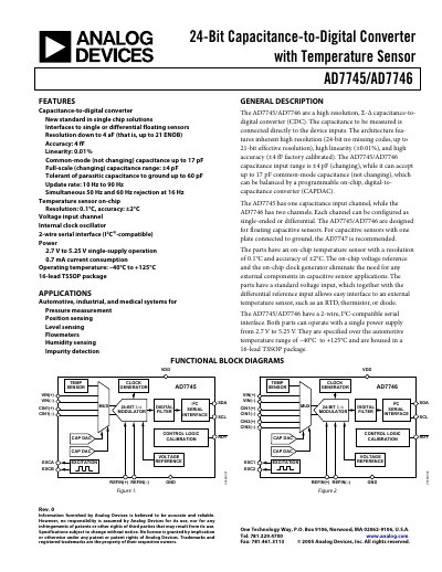 Analog Devices AD7745/AD7746 24‑Bit Capacitance‑to‑Digital Converter Data Sheet - cover page