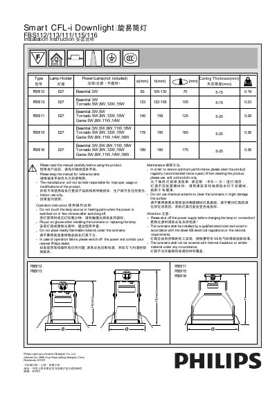 Philips FBS112/113/111/115/116 Downlight Installation Guide - cover page
