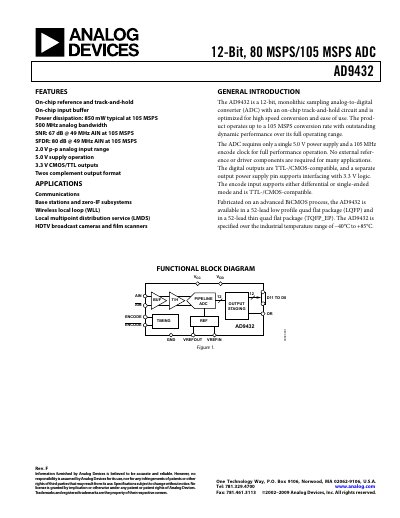 Analog Devices AD9432 12‑Bit ADC Datasheet - cover page