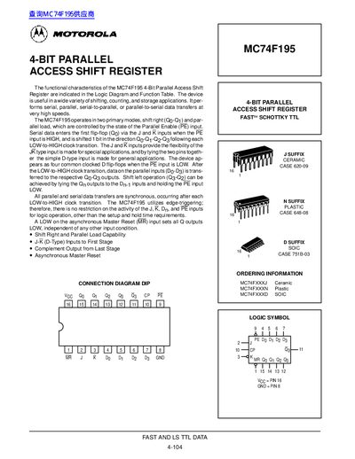 Motorola MC74F195 Datasheet - cover page