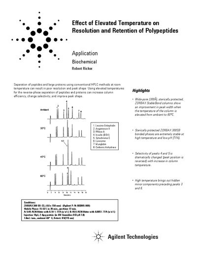 Agilent Effect of Elevated Temperature on Resolution Retention of Polypeptides Application Note - cover page