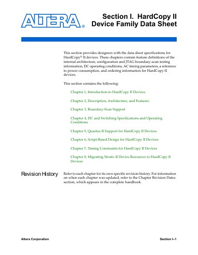 Altera HardCopy II Device Family Data Sheet Section I - cover page