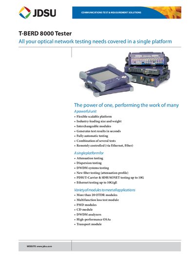 JDSU T-BERD 8000 Tester Datasheet - cover page