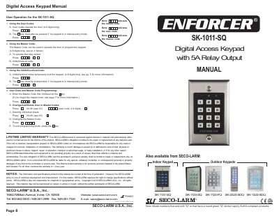 SECO-LARM SK-1011-SQ Digital Access Keypad User Manual - cover page