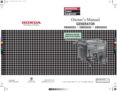 Honda EM4000SX/EM5000SX/EM6500SX Generator Owner's Manual - cover page