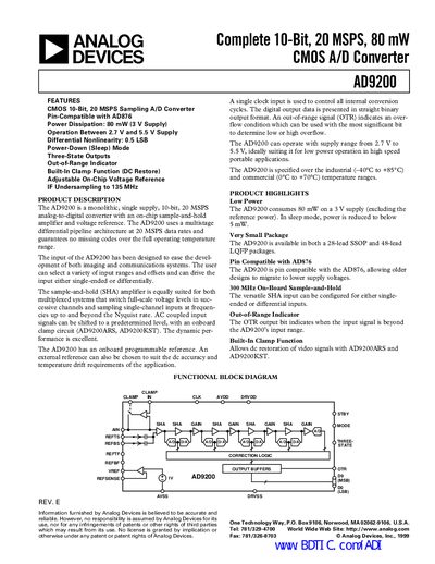 Analog Devices AD9200 Datasheet - cover page