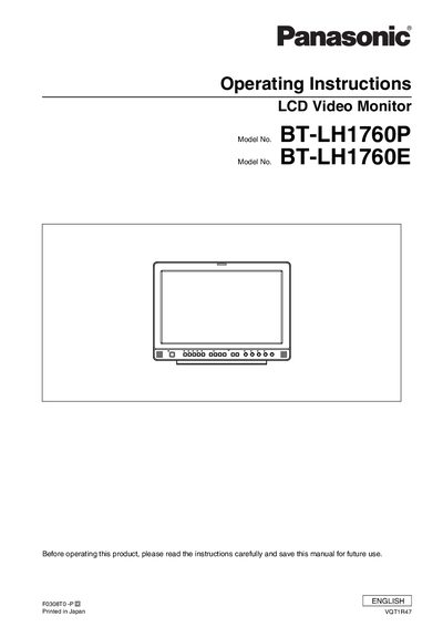 Panasonic BT-LH1760P/BT-LH1760E LCD Video Monitor Operating Instructions