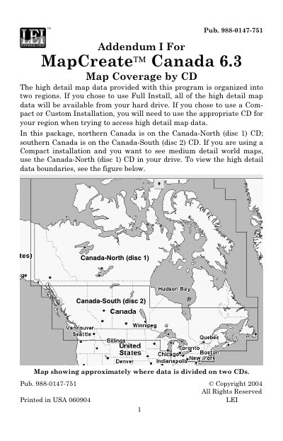 LEI MapCreate Canada 6.3 Addendum I CD Coverage Guide - cover page