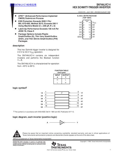 Texas Instruments SN74ALVC14 Hex Schmitt-Trigger Inverter Datasheet - cover page