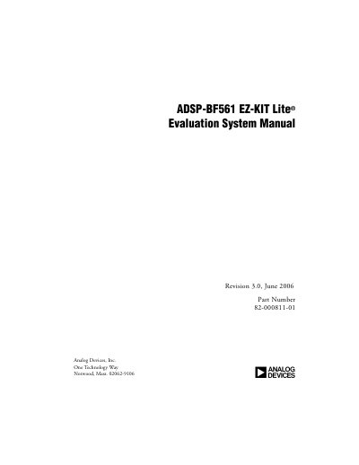 Analog Devices ADSP-BF561 EZ-KIT Lite Evaluation System Manual - cover page