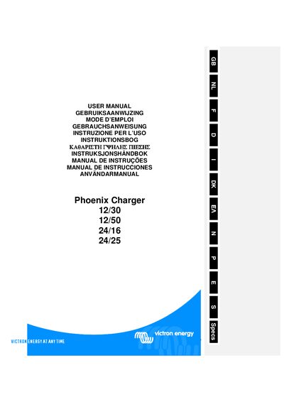 Victron Energy Phoenix Charger 12/30 12/50 24/16 24/25 User Manual - cover page