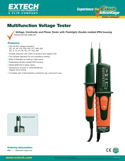 EXTECH VT10 Multifunction Voltage Tester Product Datasheet - cover page
