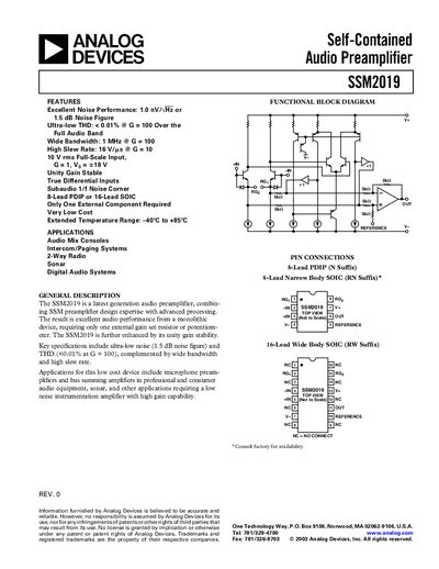 Analog Devices SSM2019 Datasheet - cover page