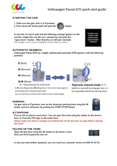 Volkswagen Passat GTE Quick Start Guide