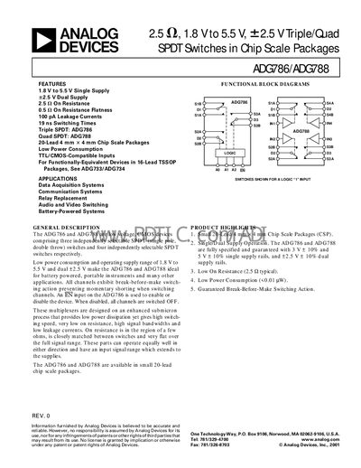 Analog Devices ADG786/ADG788 Datasheet - cover page
