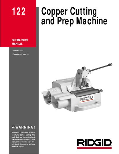 RIDGID 122 Copper Cutting and Prep Machine Operator Manual - cover page