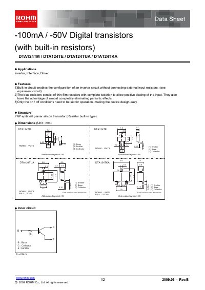 ROHM DTA124TUA Datasheet - cover page