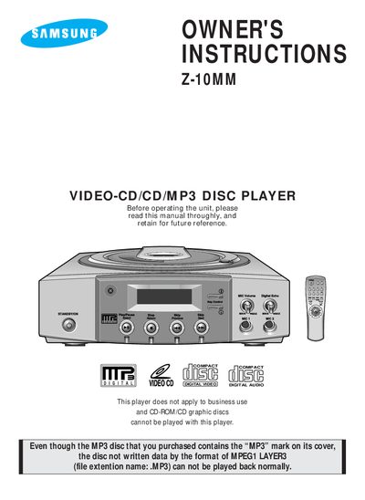 Z-10MM Video CD/MP3 Player User Manual - cover page