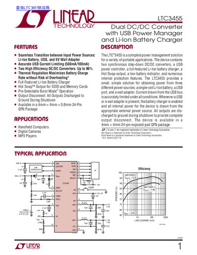 Linear Technology LTC3455 Dual DC/DC Converter Datasheet - cover page