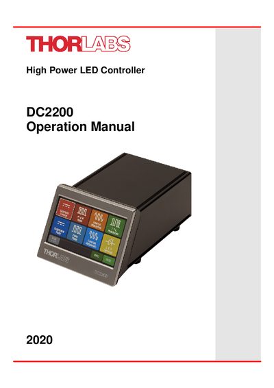 Thorlabs DC2200 High-Power LED Controller Operation Manual - cover page