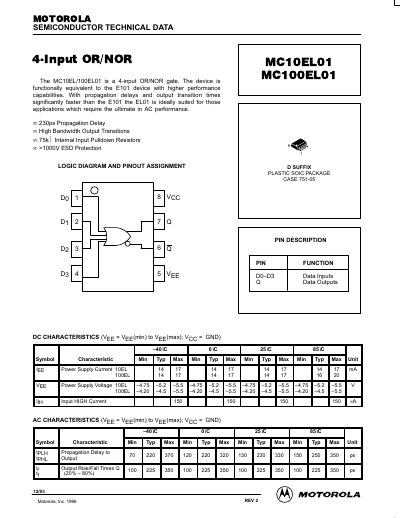 Motorola MC10EL01/MC100EL01 Datasheet - cover page
