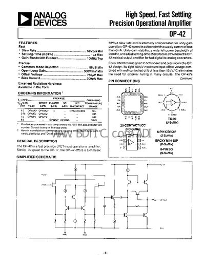 ANALOG DEVICES ADC arithmetic amplifier seriesOP42 handbook  - cover page