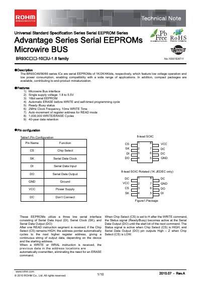 ROHM BR93C46-10SU-1.8 Manual - cover page