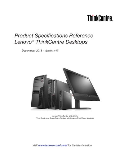Lenovo ThinkCentre M32 Thin Client Product Specifications Reference - cover page