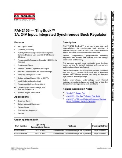 Fairchild FAN2103 TinyBuck Synchronous Buck Regulator Datasheet - cover page