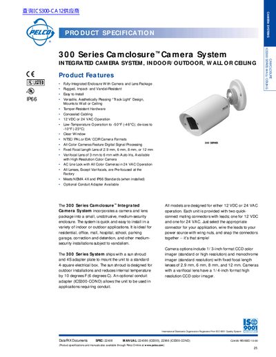 Pelco 300 Series Camclosure Camera System Manual - cover page