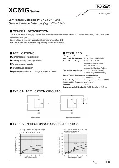 Torex XC61G Series Voltage Detector Datasheet - cover page