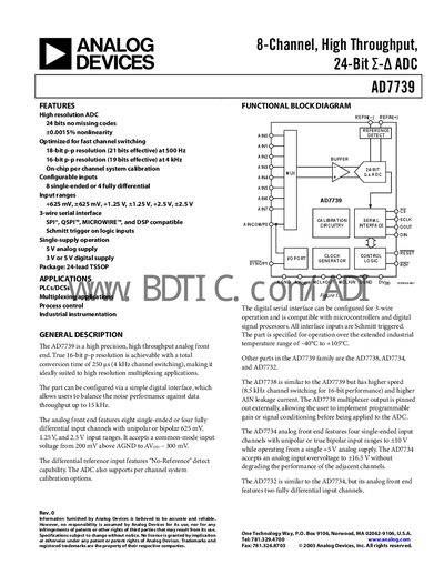 Analog Devices AD7739 8‑Channel 24‑Bit ADC Datasheet - cover page