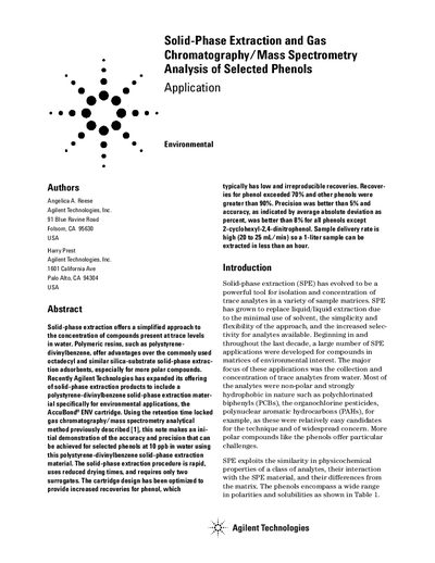 Agilent AccuBond ENV SPE Cartridge Application Note for Phenol Analysis - cover page
