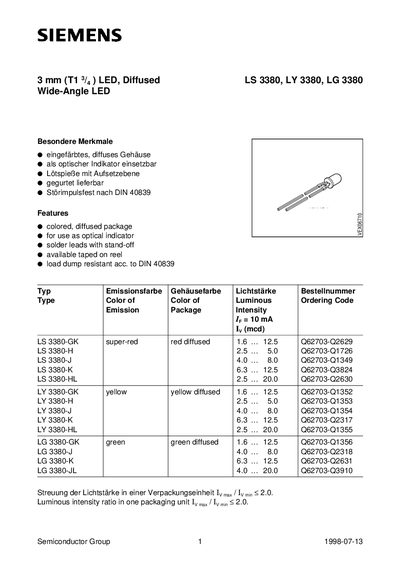 Semiconductor Group LS 3380/3380 LED Data Sheet - cover page