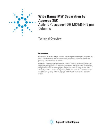 Agilent PL aquagel-OH MIXED-H 8 um Columns Technical Overview - cover page