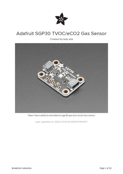 Adafruit SGP30 TVOC/eCO2 Gas Sensor User Manual