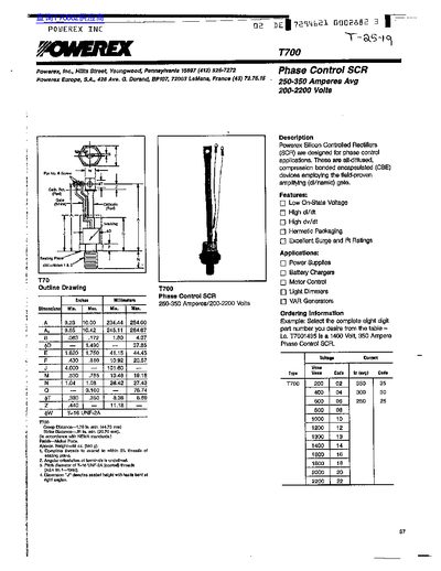 Powerex T700 Phase Control SCR Datasheet - cover page