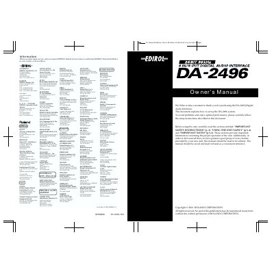 Roland DA-2496 8 In/8 Out Digital Audio Interface Owner's Manual - cover page