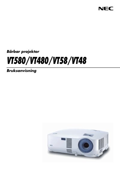 NEC VT580/VT480/VT58/VT48 Projector User Manual - cover page