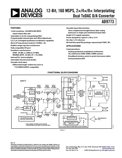 Analog Devices AD9773 Datasheet Rev D - cover page