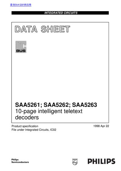 philips SAA5261; SAA5262; SAA5263 10-page intelligent teletext decoders handbook