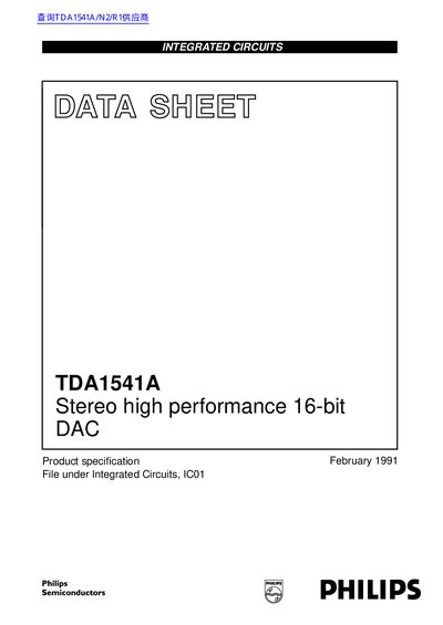 Philips TDA1541A Stereo High Performance 16-bit DAC Datasheet