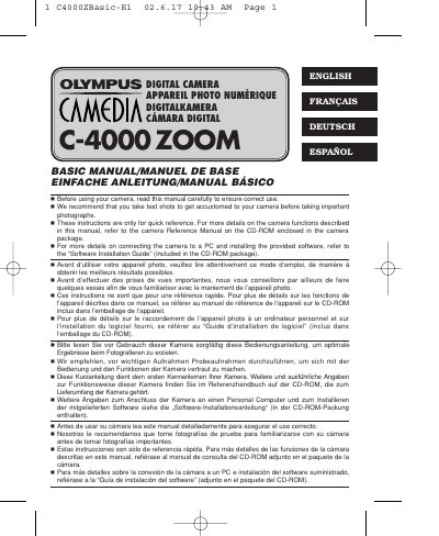 Olympus C-4000 ZOOM Basic Manual - cover page