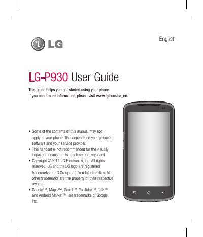 LG P930 User Manual - cover page