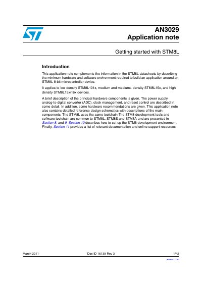 STMicroelectronics AN3029 STM8L Getting Started Application Note