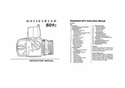 Hasselblad 501C Camera Instruction Manual - cover page
