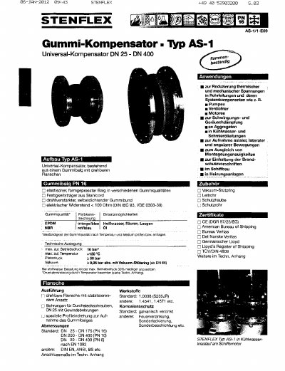 Steinflex AS-1 Rubber Expansion Joint Product Data Sheet