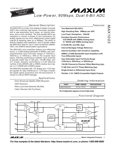 Maxim MAX1003 Dual 6‑Bit ADC Datasheet - cover page
