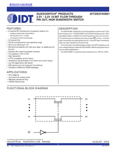 IDT IDTQS3VH2861 Data Sheet - cover page