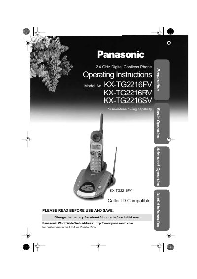 Panasonic KX-TG2216FV KX-TG2216RV KX-TG2216SV Manual